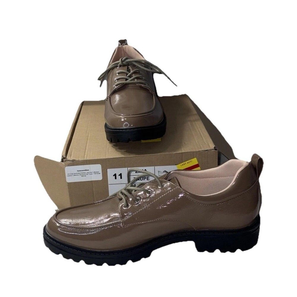 Journee Collection Zina Oxford Shoes Brown Patent Lace Up Women Size 11 Comfort - Picture 5 of 14